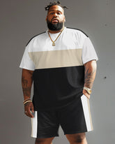 Street Casual Large Striped Colorblock Printed Big Men's Set